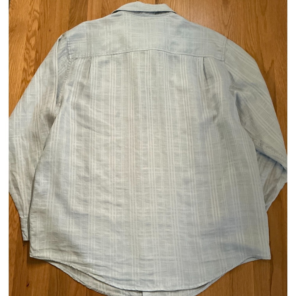 Caribbean Mens Linen Shirt XLT Tall Light Blue Long Sleeve Button Down - Picture 3 of 6